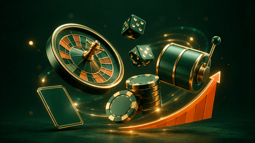 Illustration of popular games at a Singapore online casino: live baccarat, roulette, cards, dice and fishing games
